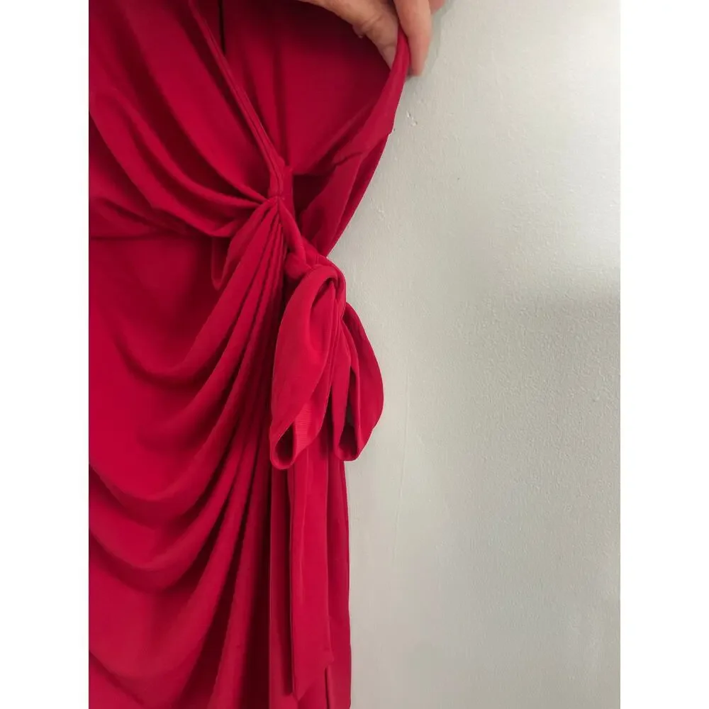 Lark & Ro women’s 1X red faux wrap dress midi v-neck - Picture 3 of 8